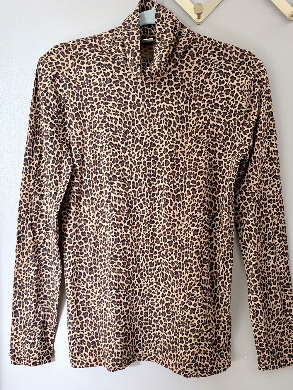 J.Crew Leopard Print Turtleneck Top XS Long Sleeve Animal Print Cotton